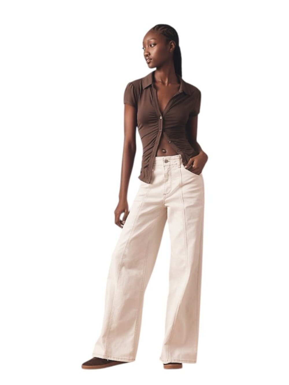 Maeve Delaney High-Rise Wide-Leg Crop Jeans Women's 18W Cream Anthropologie